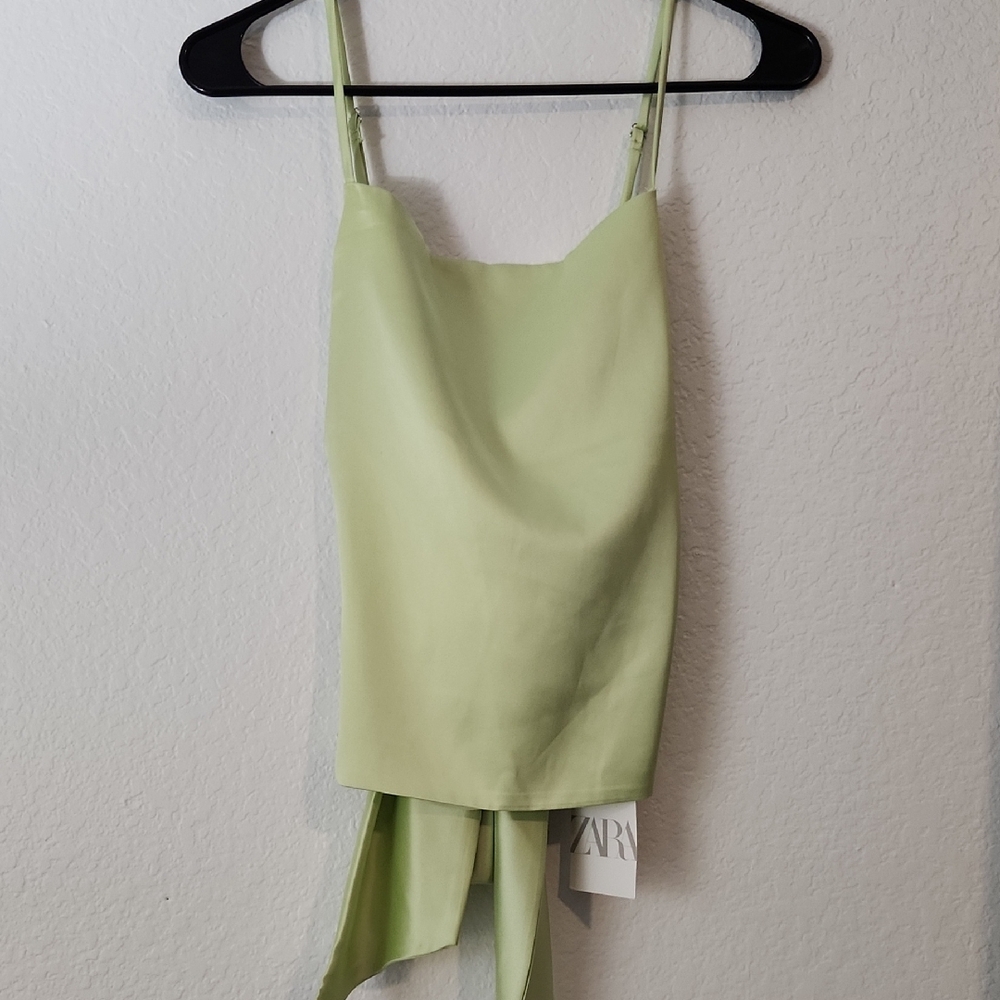 Zara Pastel Green Satin Backless Camisole